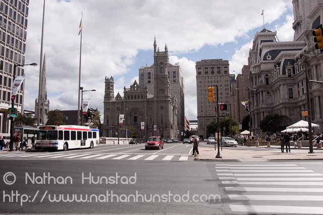Looking down JFK Boulevard in Philadelphia